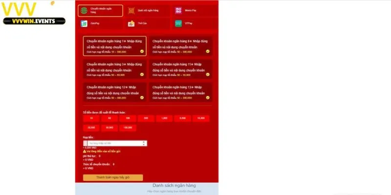 Nạp tiền VVVWin đa dạng nhanh trong 60s
