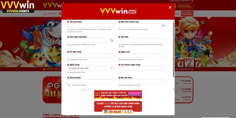 Quy trình đăng ký VVVWin đơn giản chỉ mất 30s